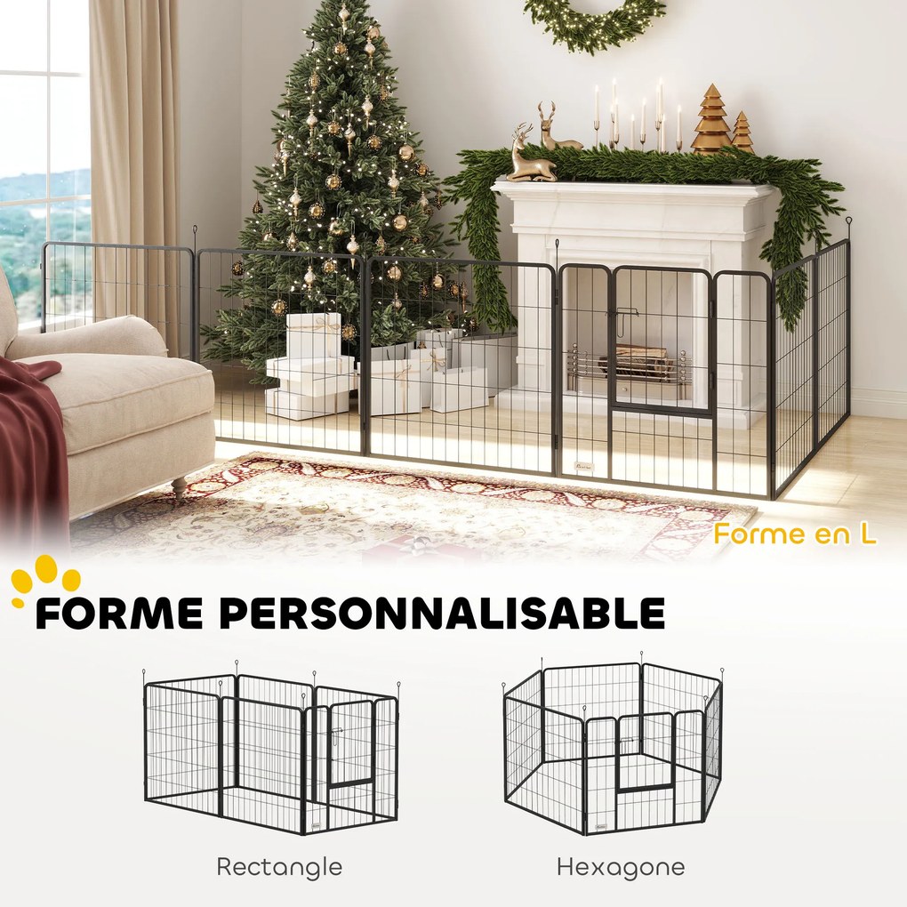 Parque para cães, recinto para cães com 6 painéis modulares e dobráveis, portátil em aço com porta 80 x 80 cinzenta