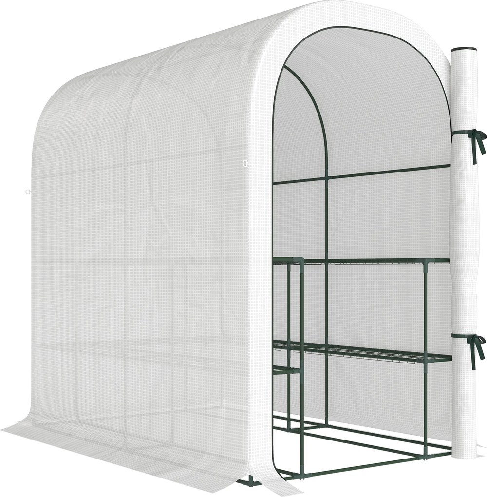Outsunny Estufa de Jardim com Prateleiras de 2 Níveis e Porta Enrolável, em Aço e PE, 123x187x189 cm, Branco | Aosom Portugal
