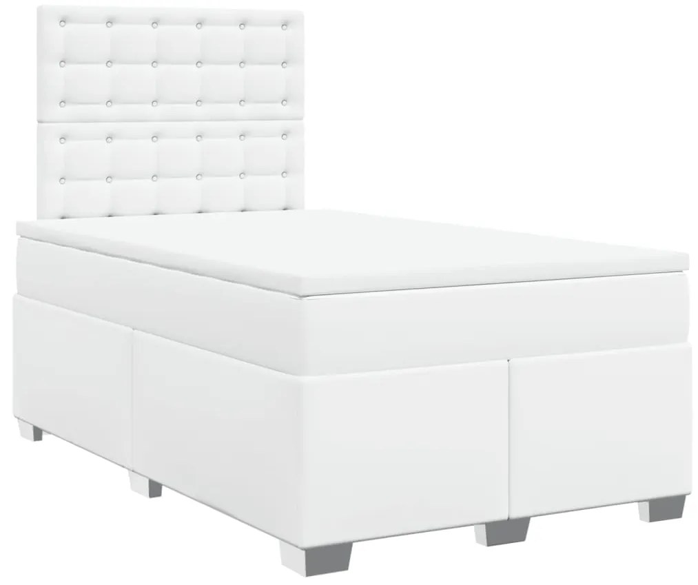 Cama boxspring com colchão 120x190 cm couro artificial branco