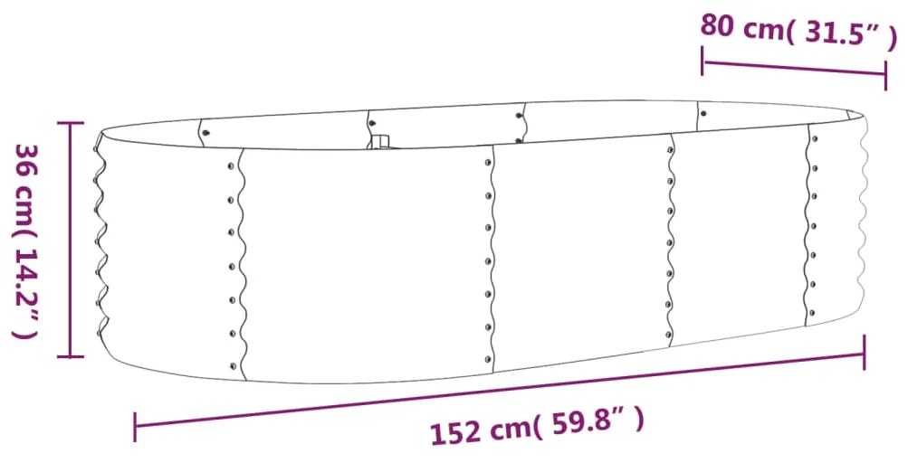 Canteiro elevado jardim 152x80x36cm aço revestido a pó castanho