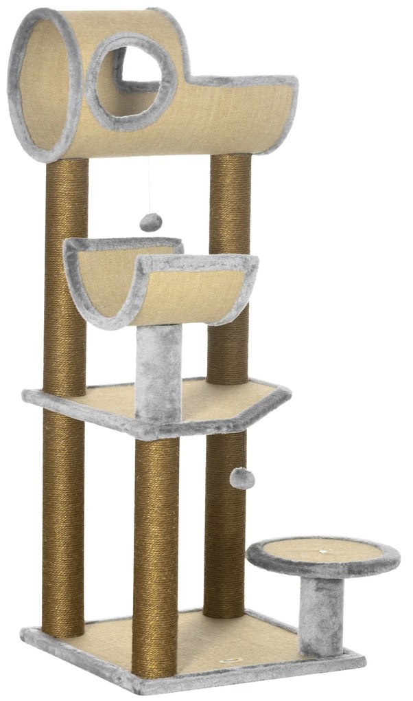 Árvore Arranhador para Gatos de 122cm Torre de Arranhar para Gatos com Múltiplas Camas Plataforma Bolas Suspensas e Poste de Sisal 49x49x122cm Marrom