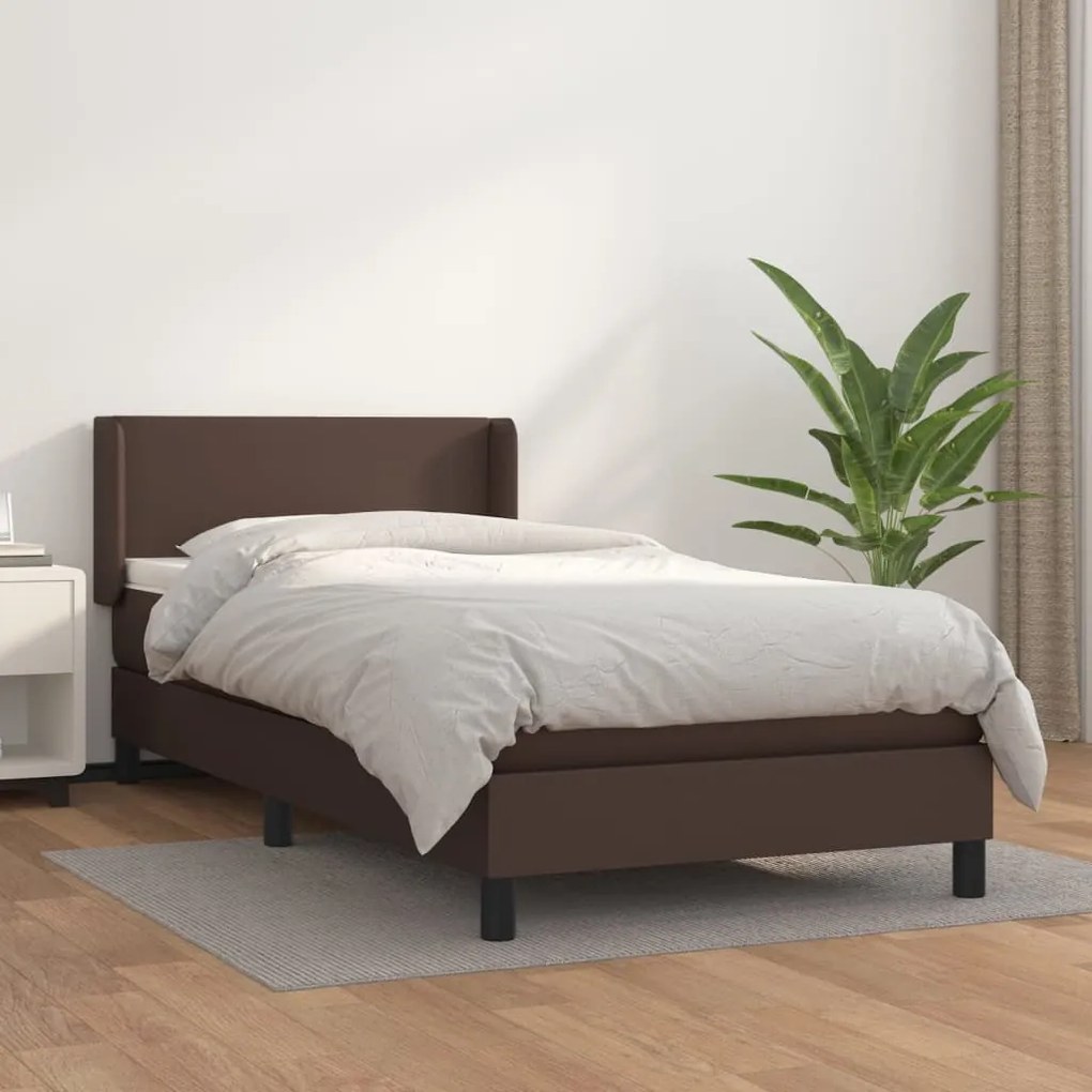 vidaXL Cama com molas/colchão 90x200 cm couro artificial castanho