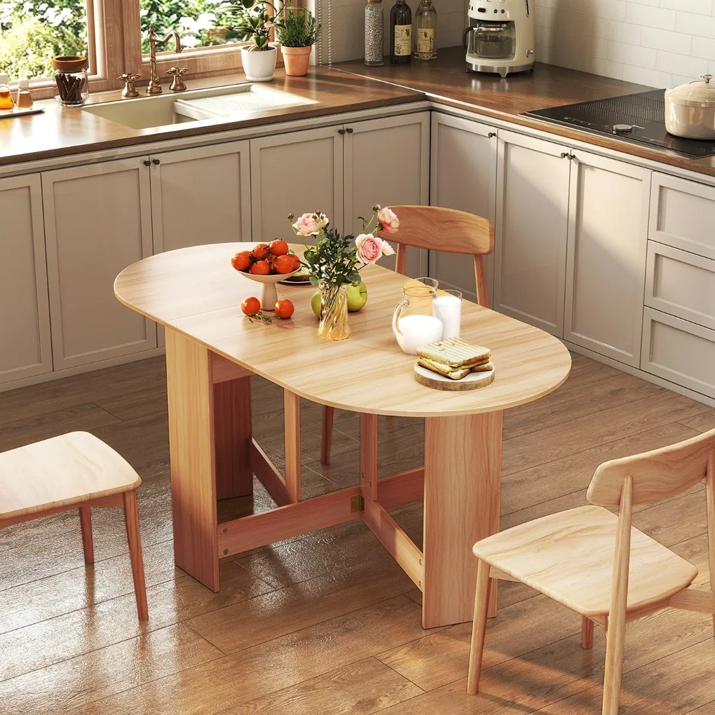 Mesa de jantar extensível em madeira 80x163x75 cm com 2 abas e bordas arredondadas  dobrável para cozinha, varanda ou jardim Natural