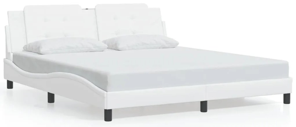 Estrutura cama c/ luzes LED 180x200 cm couro artificial branco