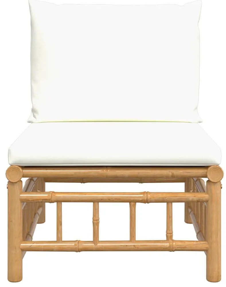 Sofá de centro de jardim bambu com almofadões branco nata