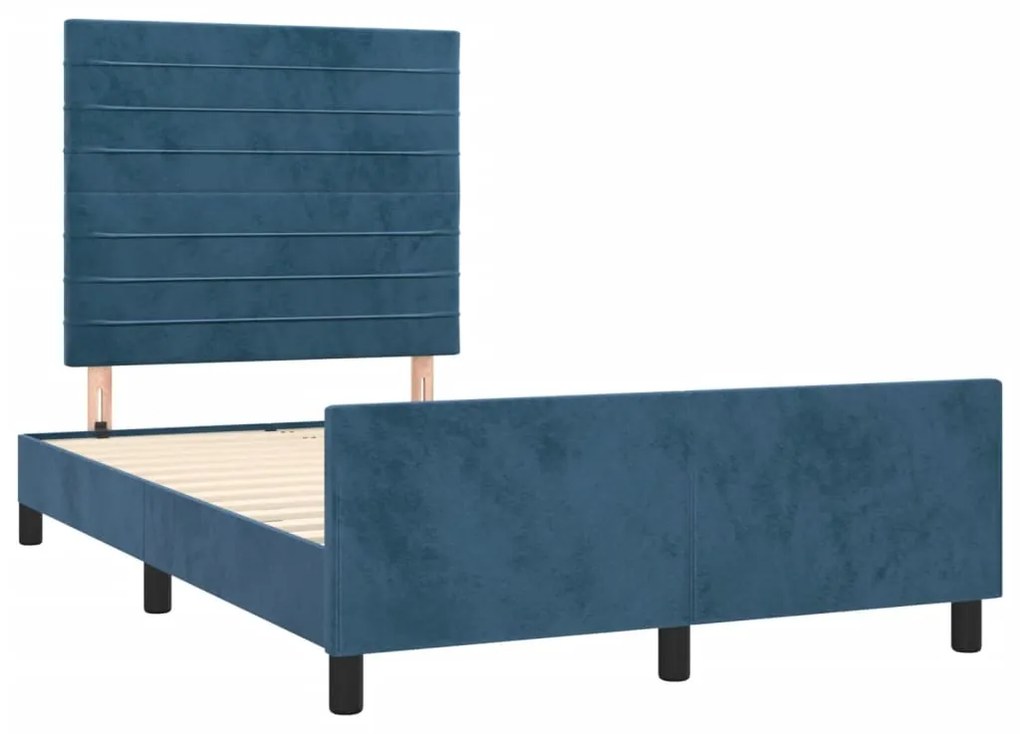 Estrutura de cama com colchão azul escuro 120x190 cm Veludo