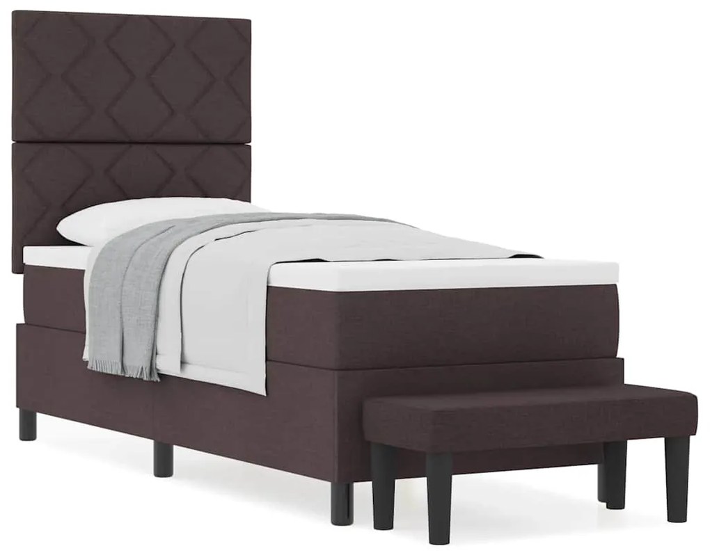 Cama Box com Colchão e Banco Castanho Escuro 80x200 cm Tecido