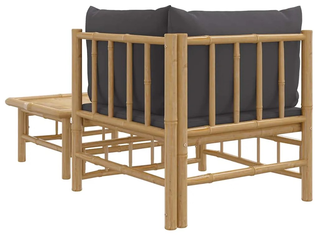 2pcs conj. lounge de jardim bambu c/ almofadões cinzento-escuro