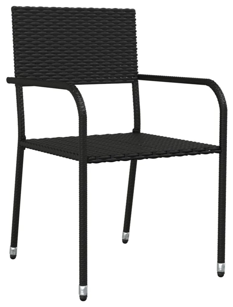 5 pcs conjunto de jantar para jardim vime PE e aço preto
