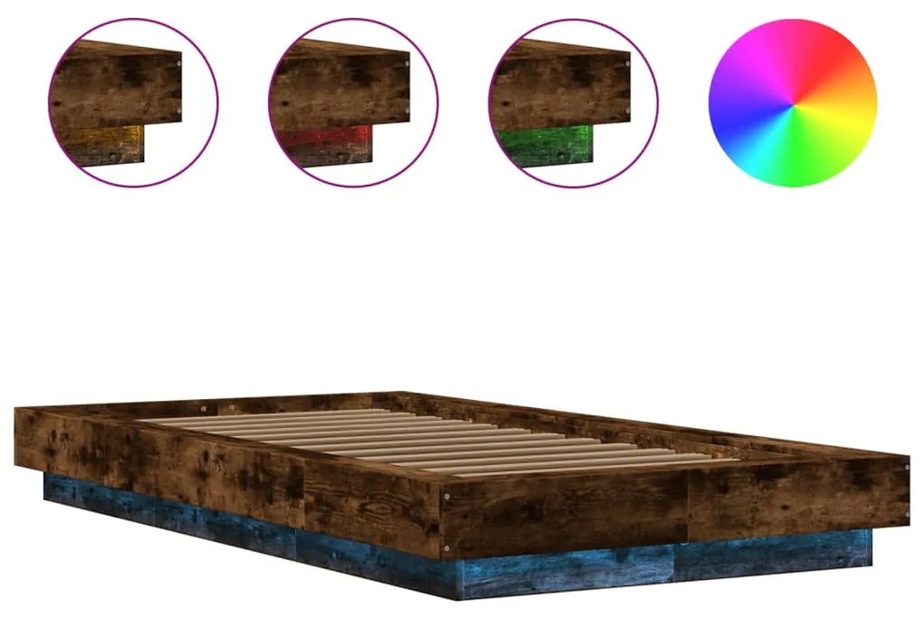 Estrutura cama c/ luzes LED derivados madeira carvalho fumado