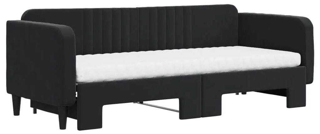 Sofá-cama com gavetão e colchões 80x200 cm veludo preto