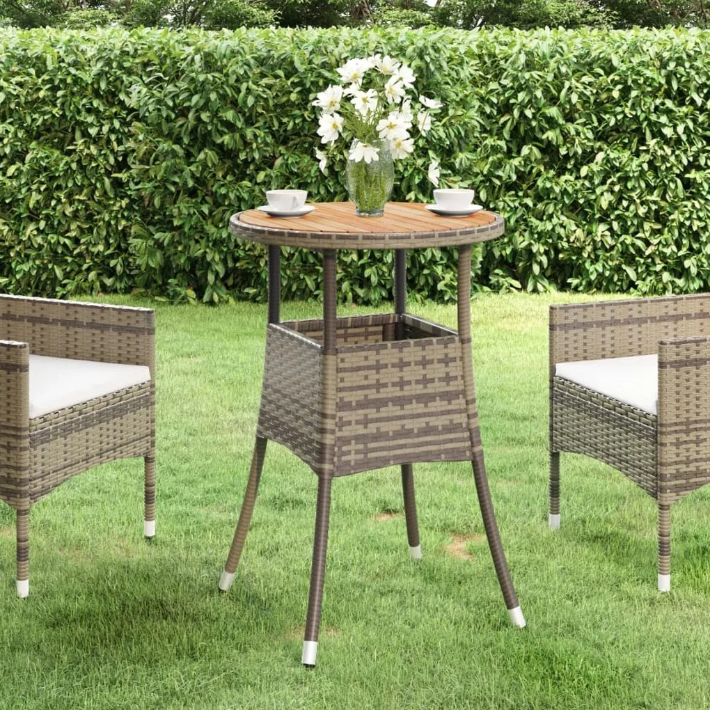 310603 vidaXL Mesa de jardim Ø60x75 cm madeira de acácia e vime PE cinzento