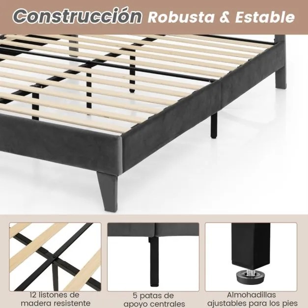 Estrutura de cama moderna com cabeceira estofada Botões de colchão Montagem fácil 200 x 140 cm Cinzento