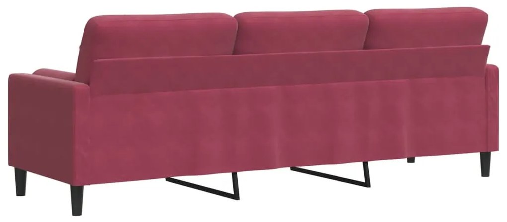 Sofá 3 lug. + almofadas decorativas 210cm veludo vermelho tinto