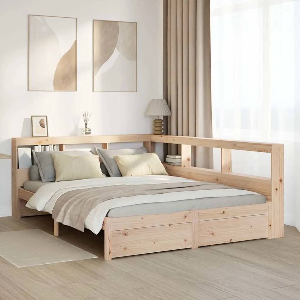 vidaXL Cama com estante sem colchão 140x190 cm pinho maciço