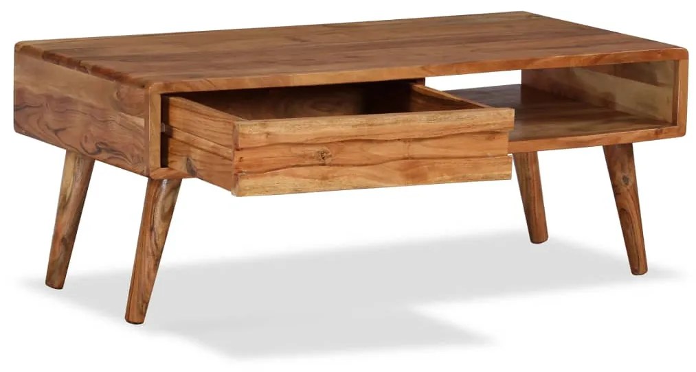 Mesa de centro madeira maciça com gaveta esculpida 100x50x40 cm