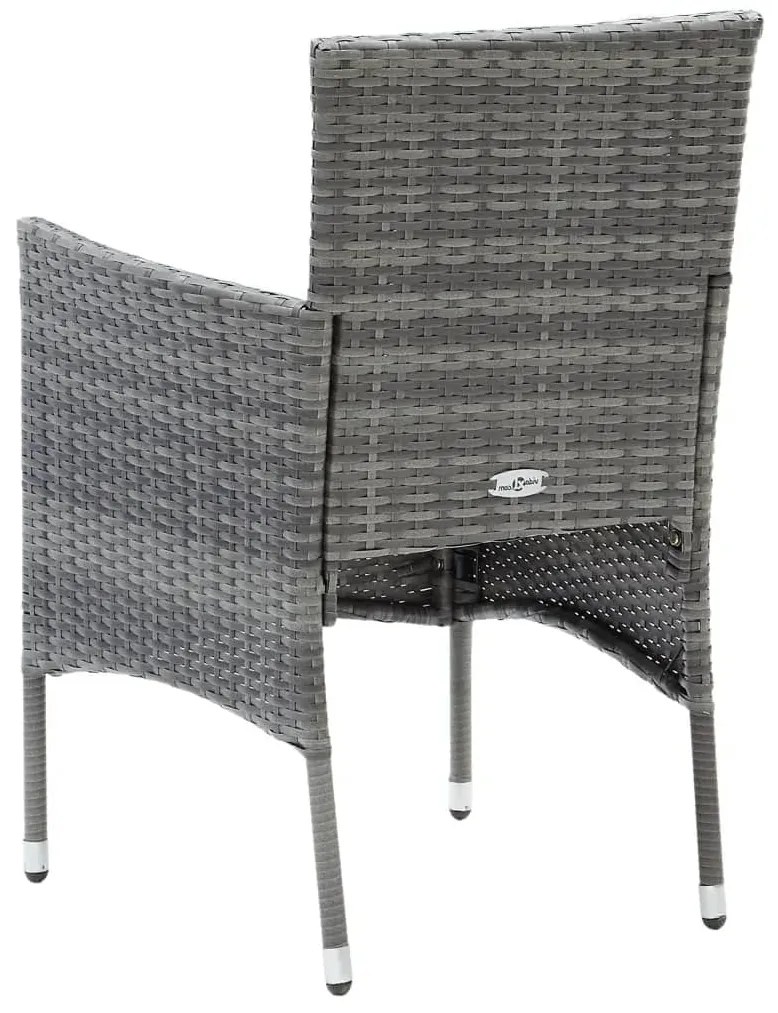 3 pcs conjunto de jantar p/ jardim c/ almofadões vime PE cinza