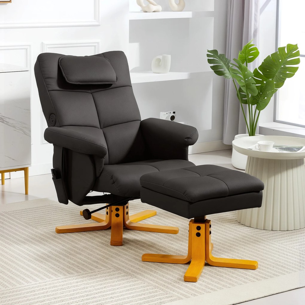 Cadeira de massagem com apoio para os pés, encosto reclinável até 135°, compartimento de arrumação, comando à distância