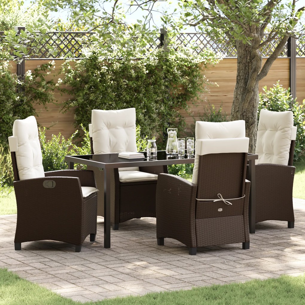 vidaXL Conjunto de Jantar de Jardim de 5 Peças com Almofadas em Rattan Sintético Castanho