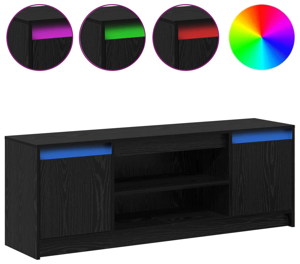 Armário de TV com LED em Carvalho Preto 139.5x34x50 cm de Madeira enge