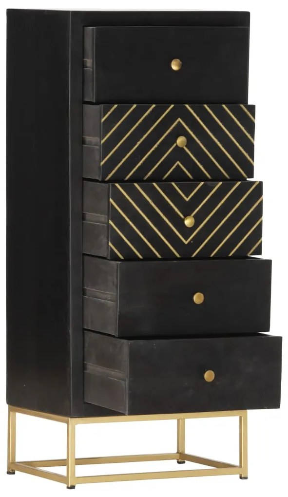 Armário gavetas 45x30x105 cm madeira mangueira preto e dourado