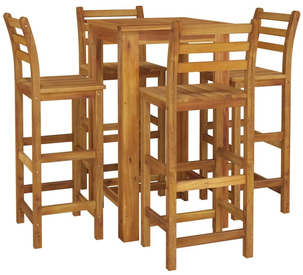5 pcs conjunto de bar para jardim madeira de acácia maciça