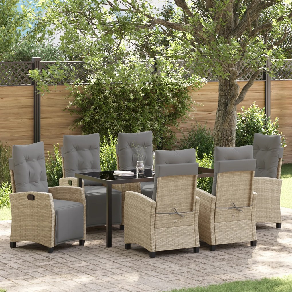 Conjunto de Jantar Jardim 7 Peças Bege Rattan Poliéster