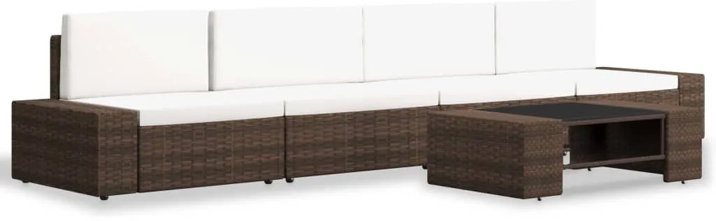 5 pcs conjunto lounge para jardim vime PE castanho