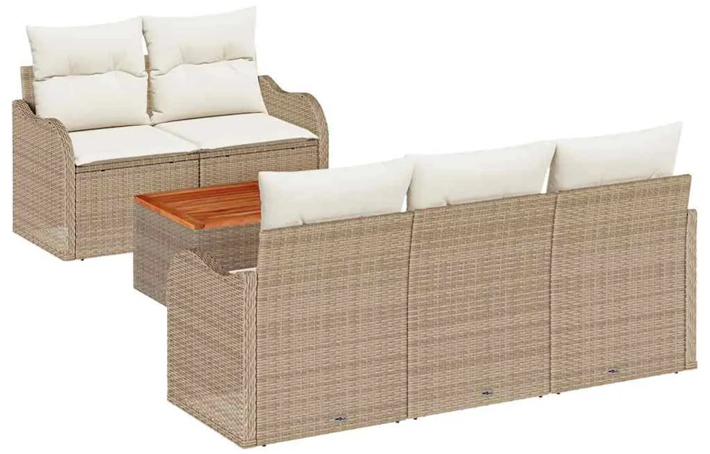Conjunto de Sofá de Jardim com 6 Peças e Almofadas de Rattan Polyester