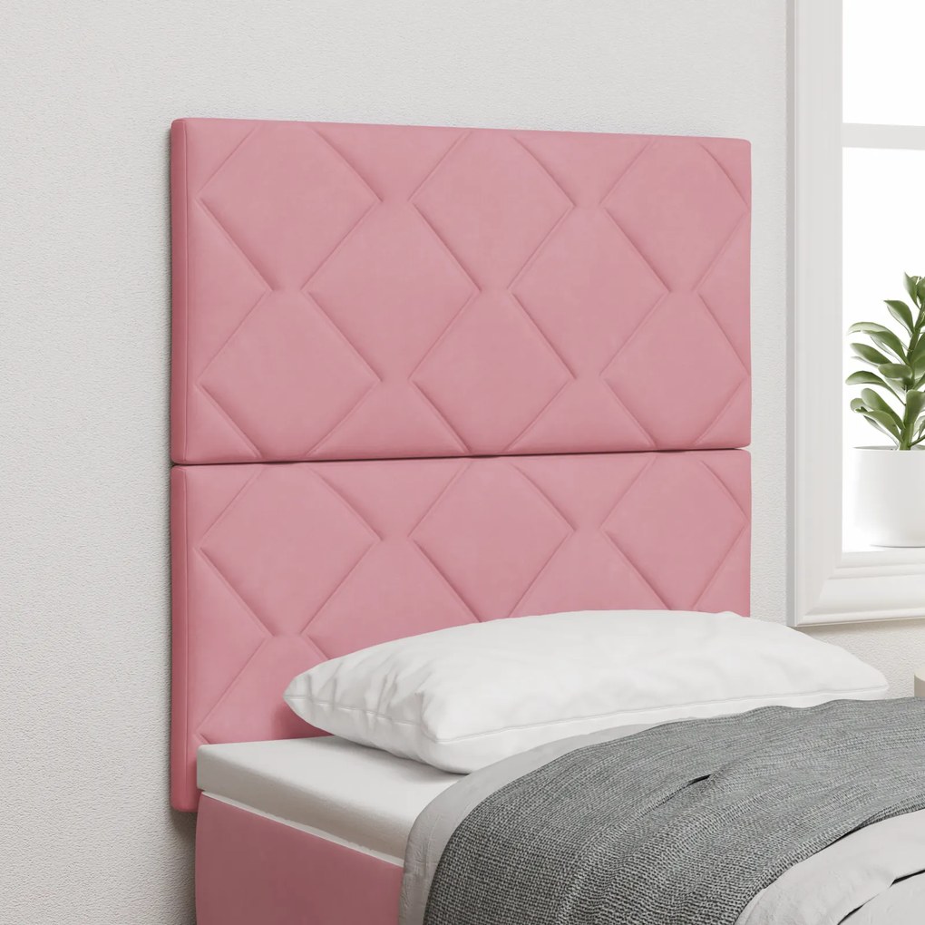 Cabeceira de Veludo Rosa da vidaXL com Padrão de Diamante - 80 cm, Cab