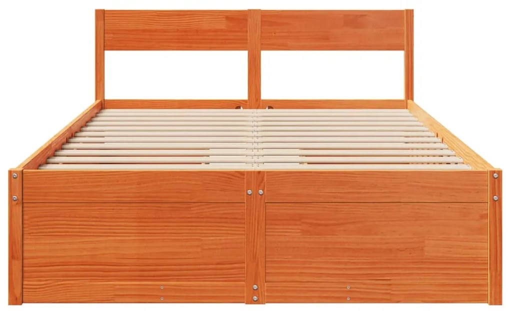 Cama sem colchão 135x190 cm madeira pinho maciça castanho-mel