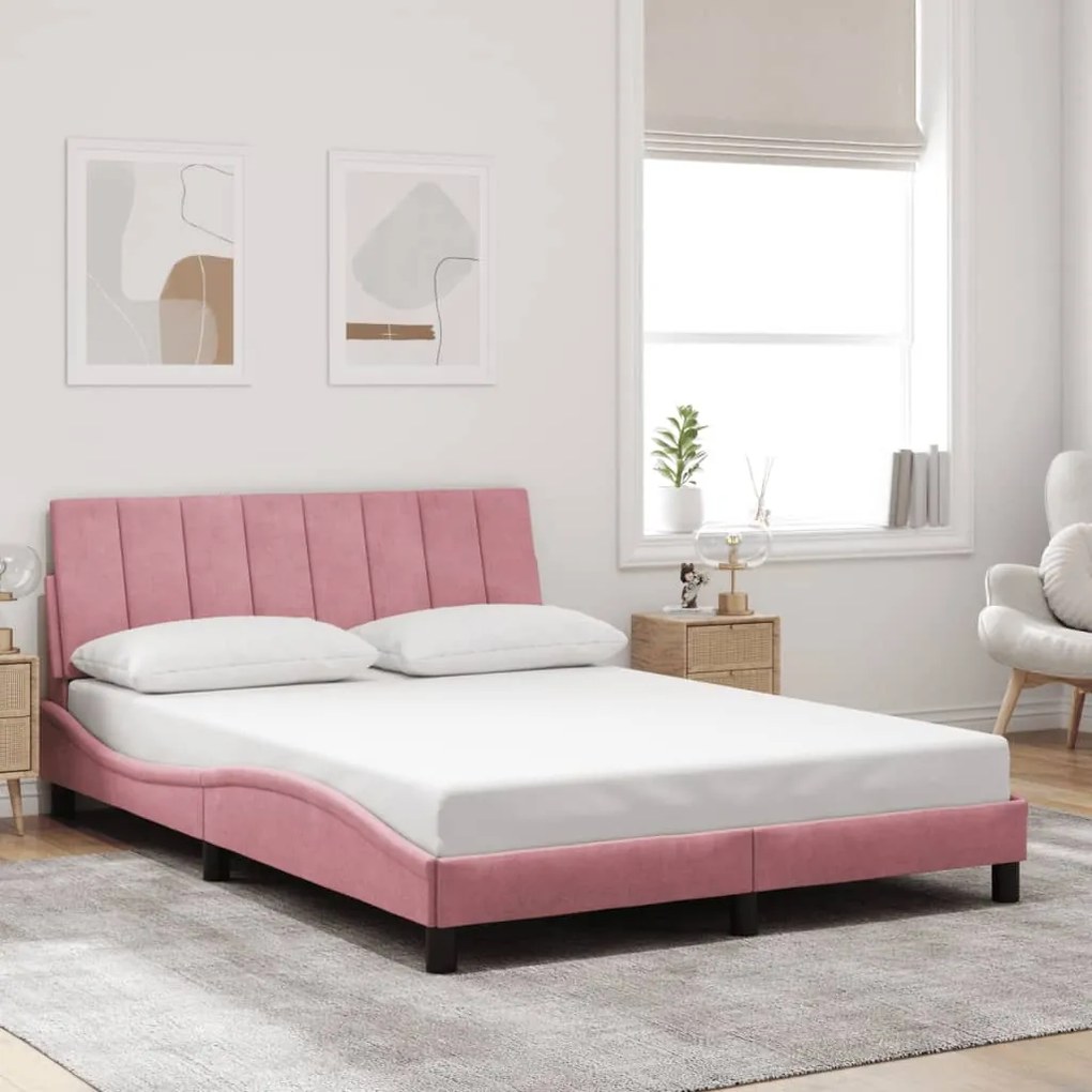 vidaXL Estrutura de cama c/ cabeceira 140x190 cm veludo rosa