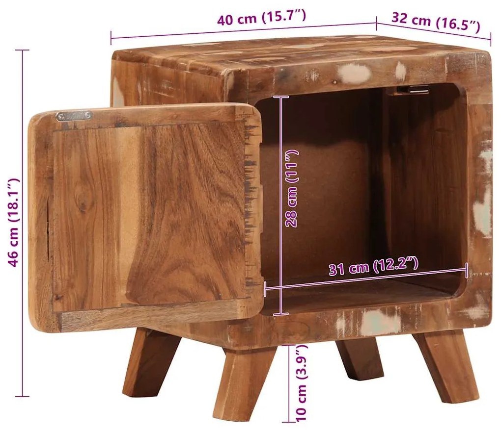 Mesa de cabeceira 40x32x46 cm madeira recuperada maciça