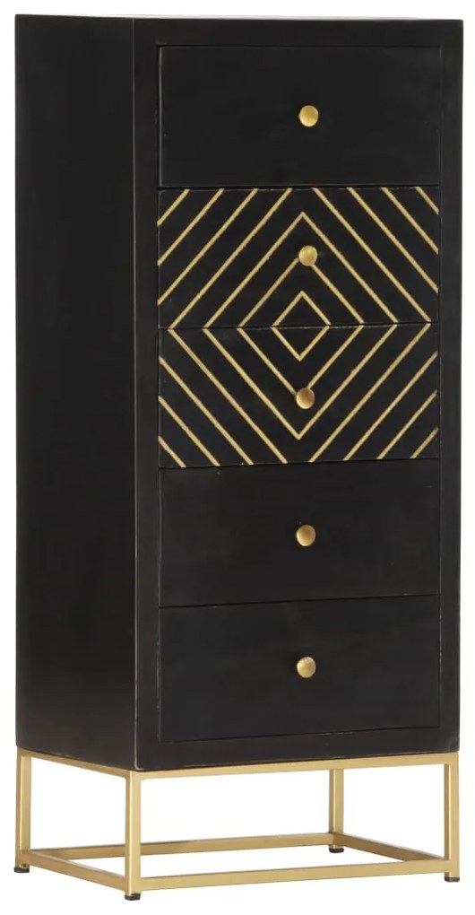 Armário gavetas 45x30x105 cm madeira mangueira preto e dourado