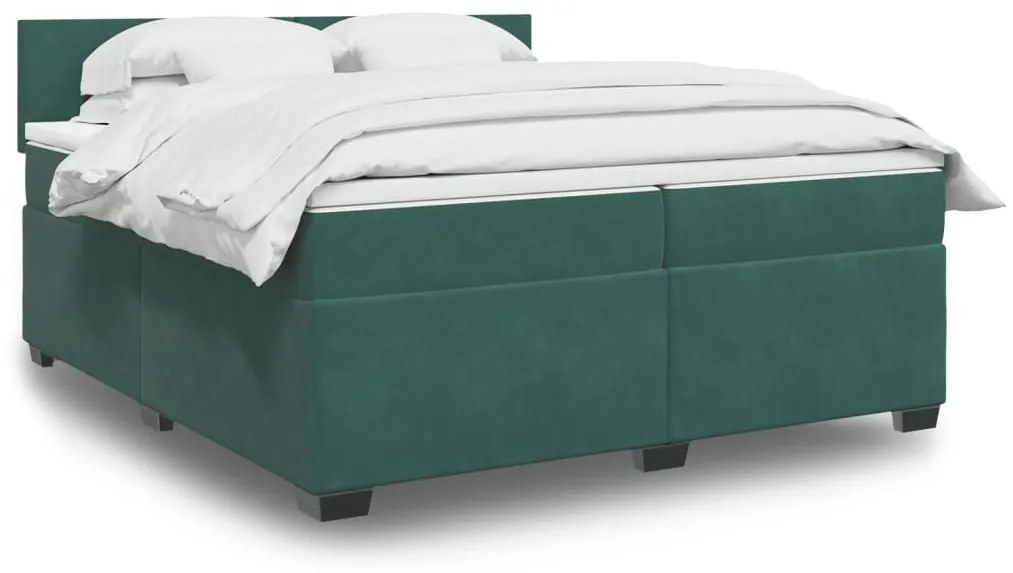 vidaXL Cama com molas/colchão 200x200 cm veludo verde-escuro
