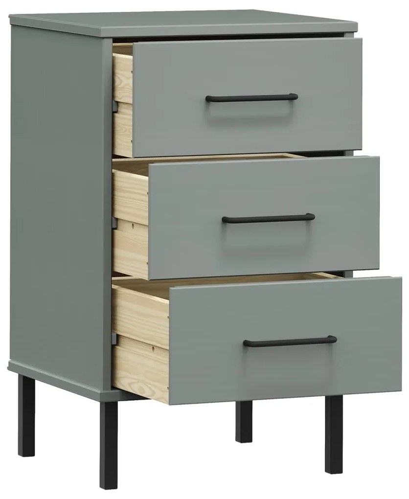 Mesa cabeceira c/ pernas de metal OSLO pinho maciço cinzento