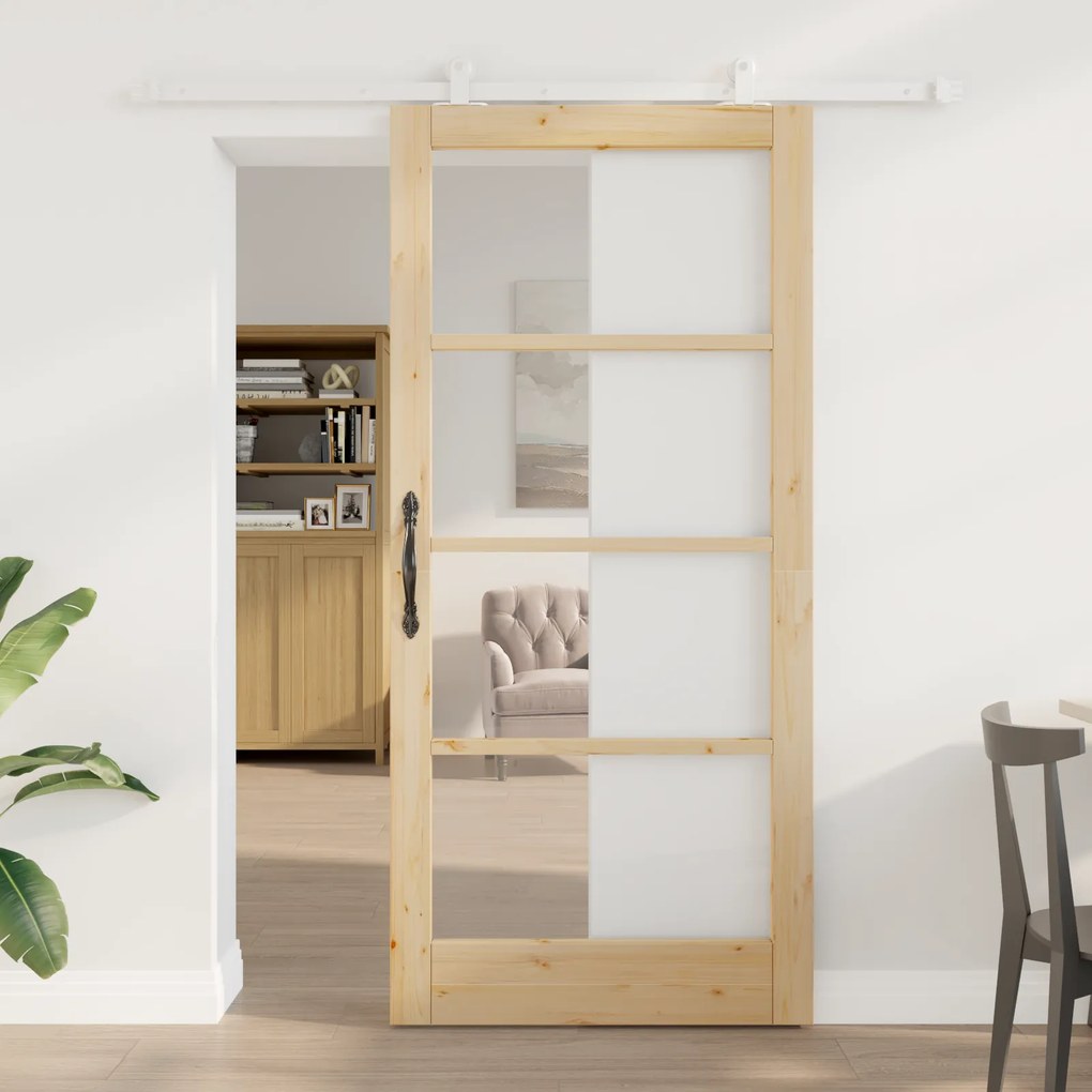 Porta Deslizante vidaXL com Conjunto de Hardware 'ORKDAL'em Madeira Maciça &amp; Vidro