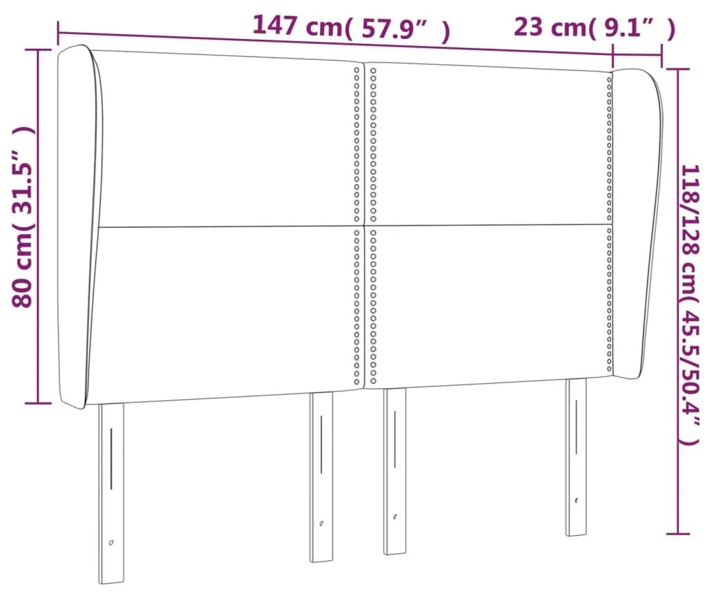 Cabeceira de cama c/ abas tecido 147x23x118/128cm cinza-claro