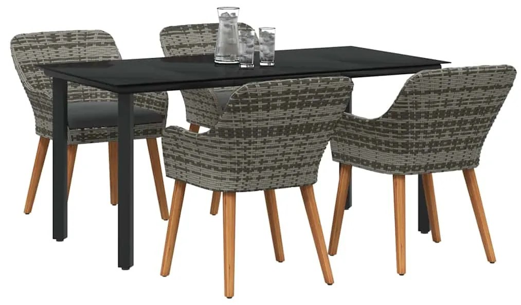 Conjunto de Jantar de Jardim 5 peças Cinza em Rattan Sintético