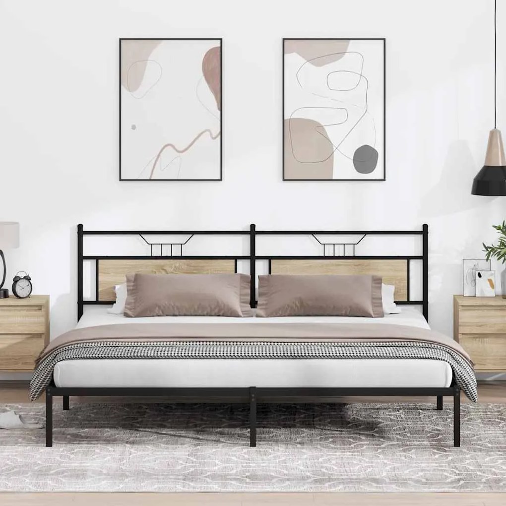 Estrutura de cama sem colchão 200x200 cm carvalho sonoma