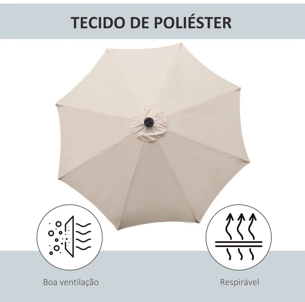 Chapéu de Sol de Jardim Ø270x240cm com 24 Luzes LED Solar Mecanismo de