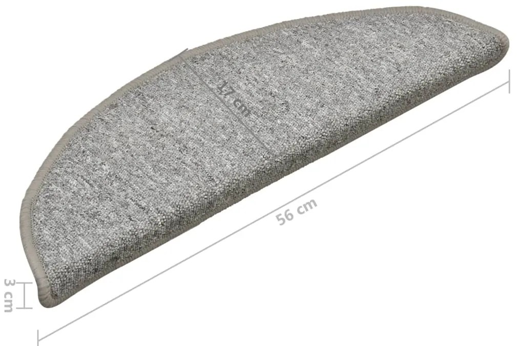 Tapete/carpete para degraus 15 pcs 56x17x3 cm cinza-claro