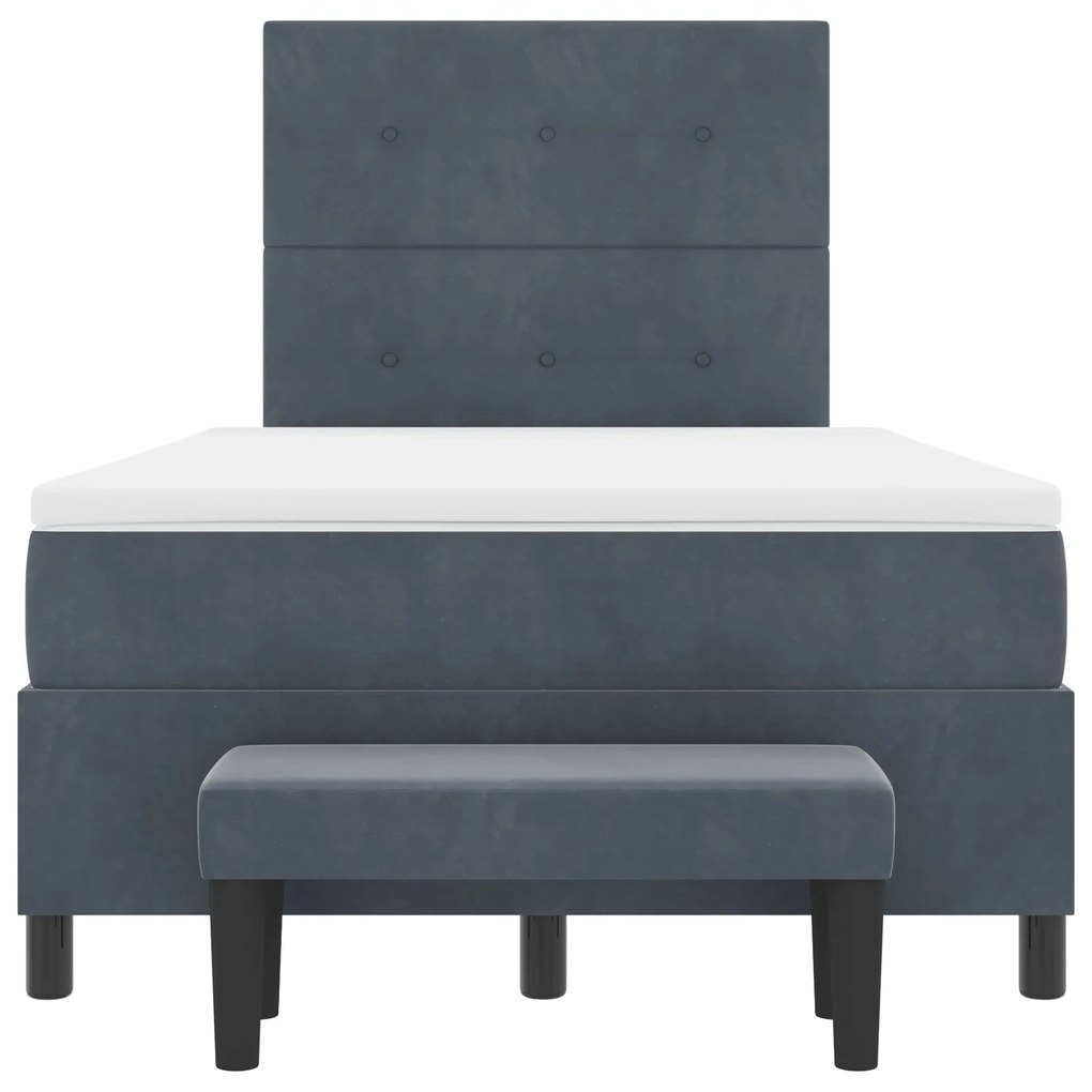 Cama Box Spring com Colchão e Banco Cinza Escuro 120x200 cm Veludo