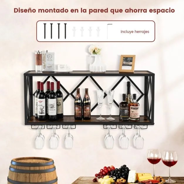 Garrafeira de parede para 39 garrafas de vinho Estante para vinhos com suporte para garrafas e 12 copos para cozinha Sala de jantar 100 x 25 x 45 cm C