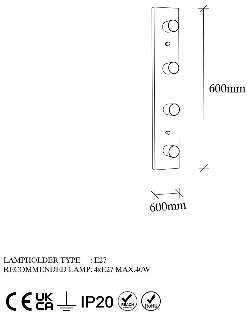 Candeeiro de Parede Mirro – Branco – 10 x 10 x 60 cm
