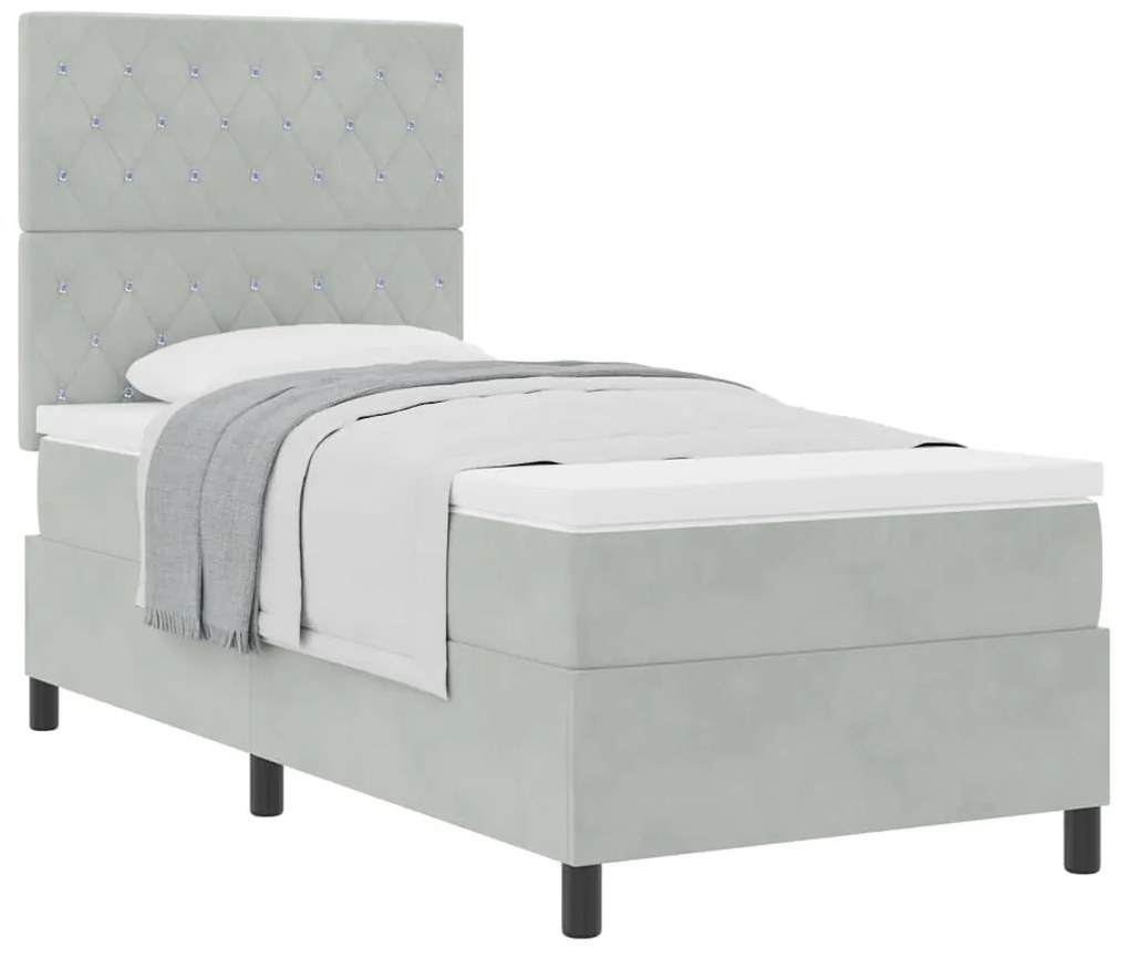 Camas Box Spring vidaXL com Colchão Cinza Claro Solteiro em Veludo