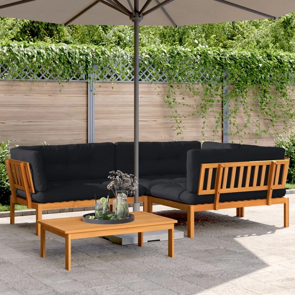 vidaXL 4 pcs móveis de paletes p/ jardim c/ almofadões acácia maciça