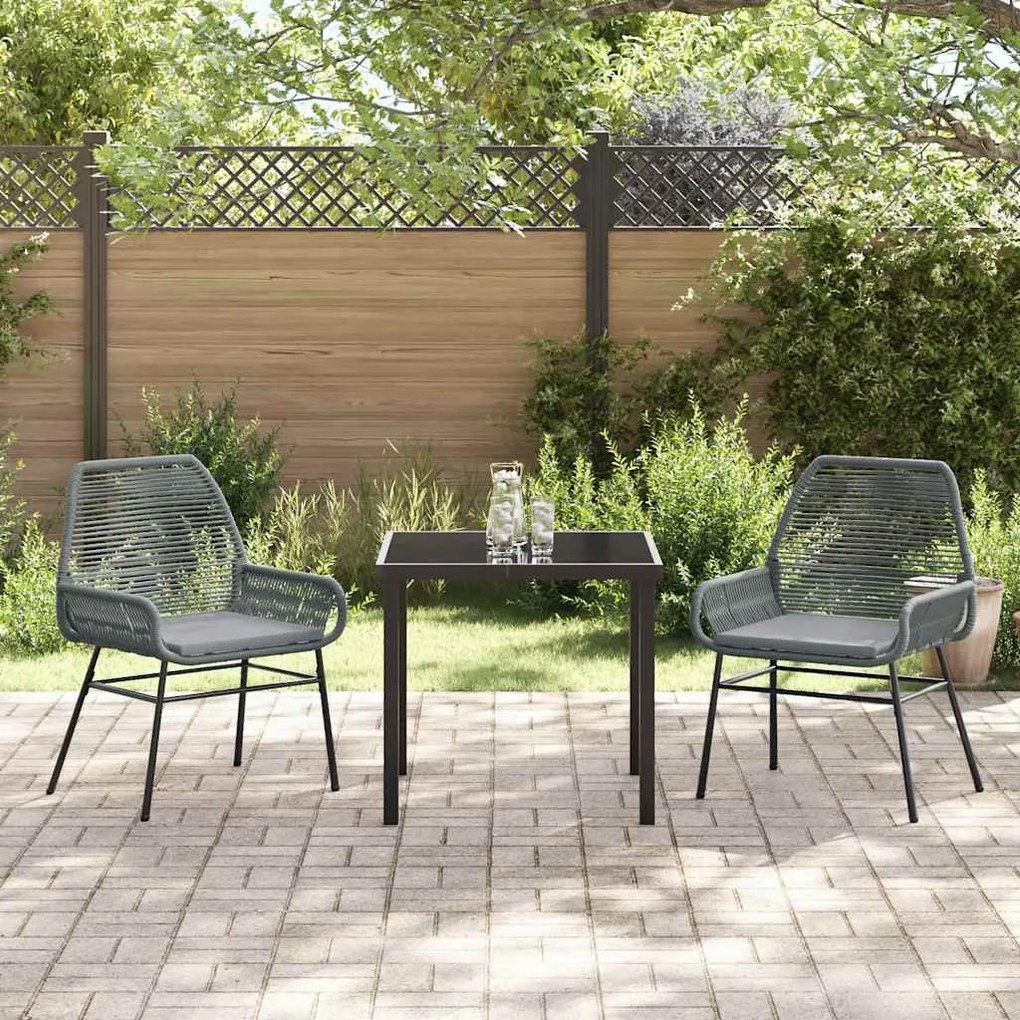 Conjunto de Jantar de Jardim 3 Peças com Almofadas Cinzas em Rattan Si