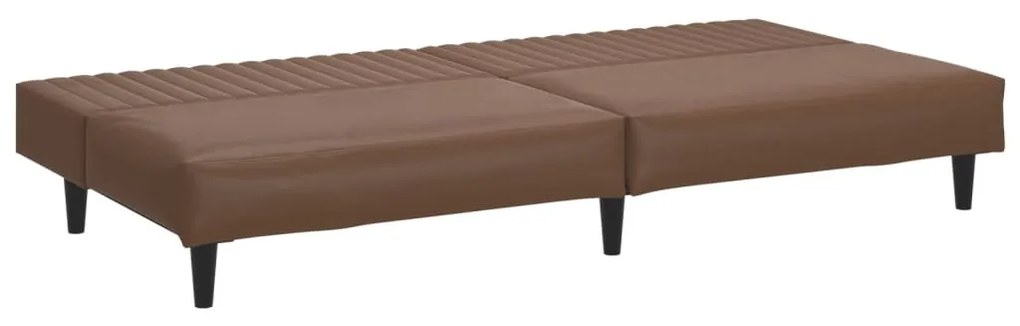 Sofá-cama de 2 lugares couro artificial castanho