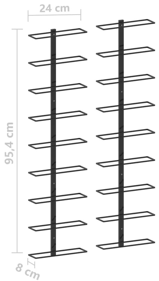 Garrafeiras de parede para 18 garrafas 2 pcs ferro preto